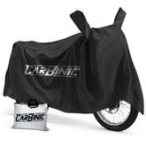 CARBINIC Water Resistant Bike Cover | For Enfield Classic Kawaski Ninja KTM Suzuki Benelli | Bullet Two Wheeler Bike Cover | Dustproof Bike Accessories | UV Proof Scratchproof & Mirror Pocket | Black